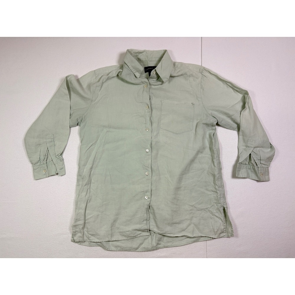 Charter Club Womens Sage Green 100% Linen Button Up Shirt Long Sleeve Size M